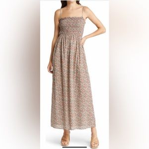 & Other Stories Smocked Strappy Maxi Dress Multi Floral Print